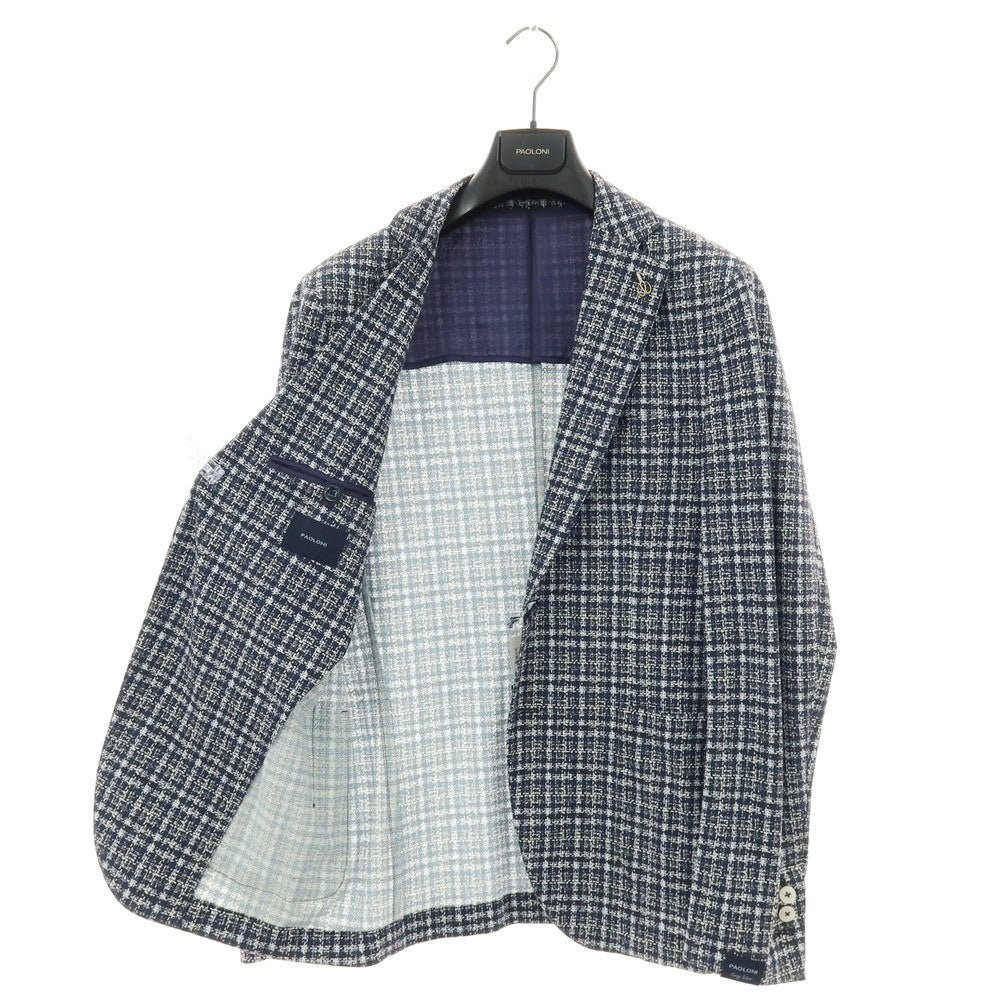 【新品】パオローニ PAOLONI コットン ジャージー チェック プリント 2B カジュアルジャケット ネイビー【 50 】【 状態ランクN 】【 メンズ 】