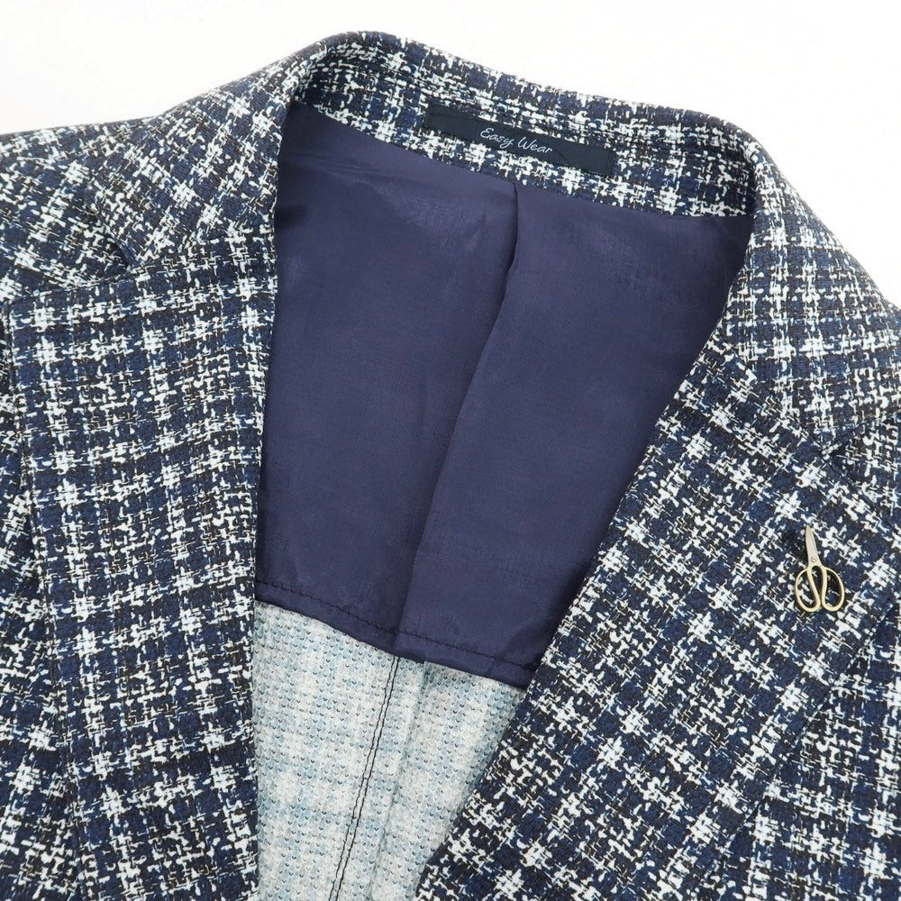 【新品】パオローニ PAOLONI コットン ジャージー チェック プリント 2B カジュアルジャケット ネイビー【 50 】【 状態ランクN 】【 メンズ 】