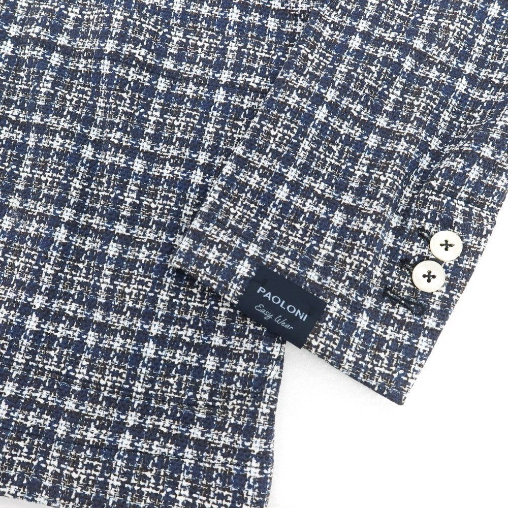 【新品】パオローニ PAOLONI コットン ジャージー チェック プリント 2B カジュアルジャケット ネイビー【 50 】【 状態ランクN 】【 メンズ 】