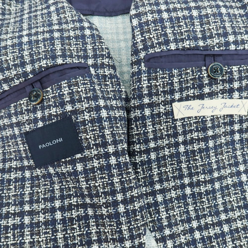 【新品】パオローニ PAOLONI コットン ジャージー チェック プリント 2B カジュアルジャケット ネイビー【 50 】【 状態ランクN 】【 メンズ 】