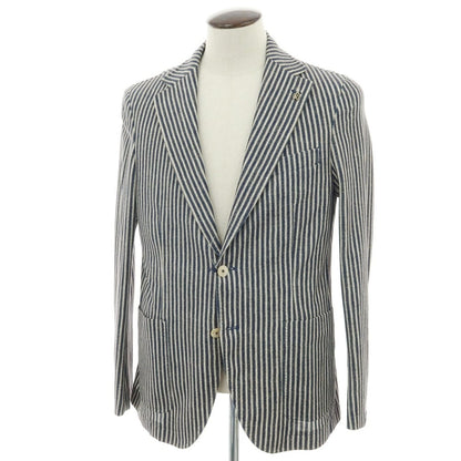 【新品】パオローニ PAOLONI コットン ジャージー ストライプ プリント 2B カジュアルジャケット ネイビー系【サイズ52】【 状態ランクN 】【 メンズ 】