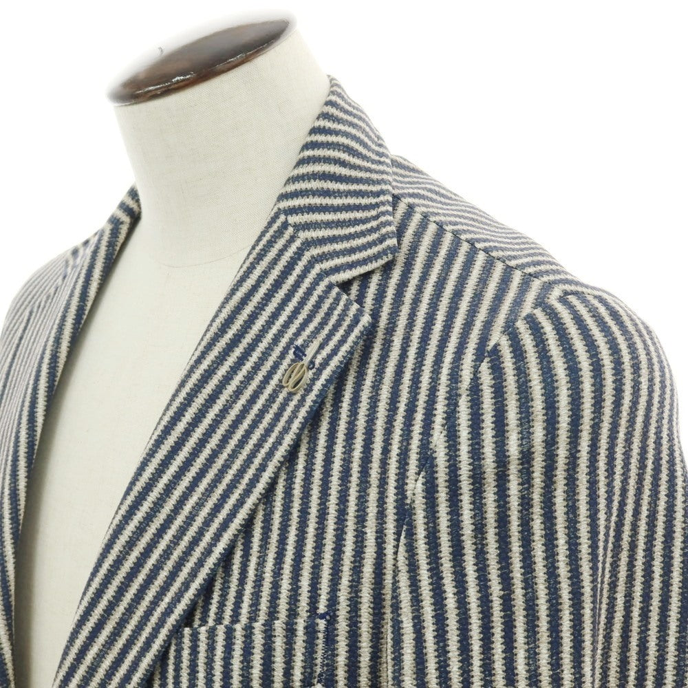 【新品】パオローニ PAOLONI コットン ジャージー ストライプ プリント 2B カジュアルジャケット ネイビー系【サイズ52】【 状態ランクN 】【 メンズ 】