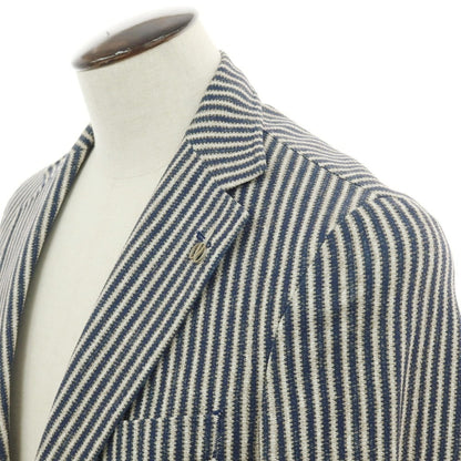 【新品】パオローニ PAOLONI コットン ジャージー ストライプ プリント 2B カジュアルジャケット ネイビー系【サイズ52】【 状態ランクN 】【 メンズ 】