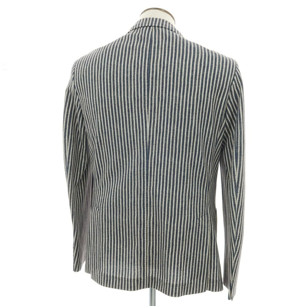 【新品】パオローニ PAOLONI コットン ジャージー ストライプ プリント 2B カジュアルジャケット ネイビー系【サイズ52】【 状態ランクN 】【 メンズ 】