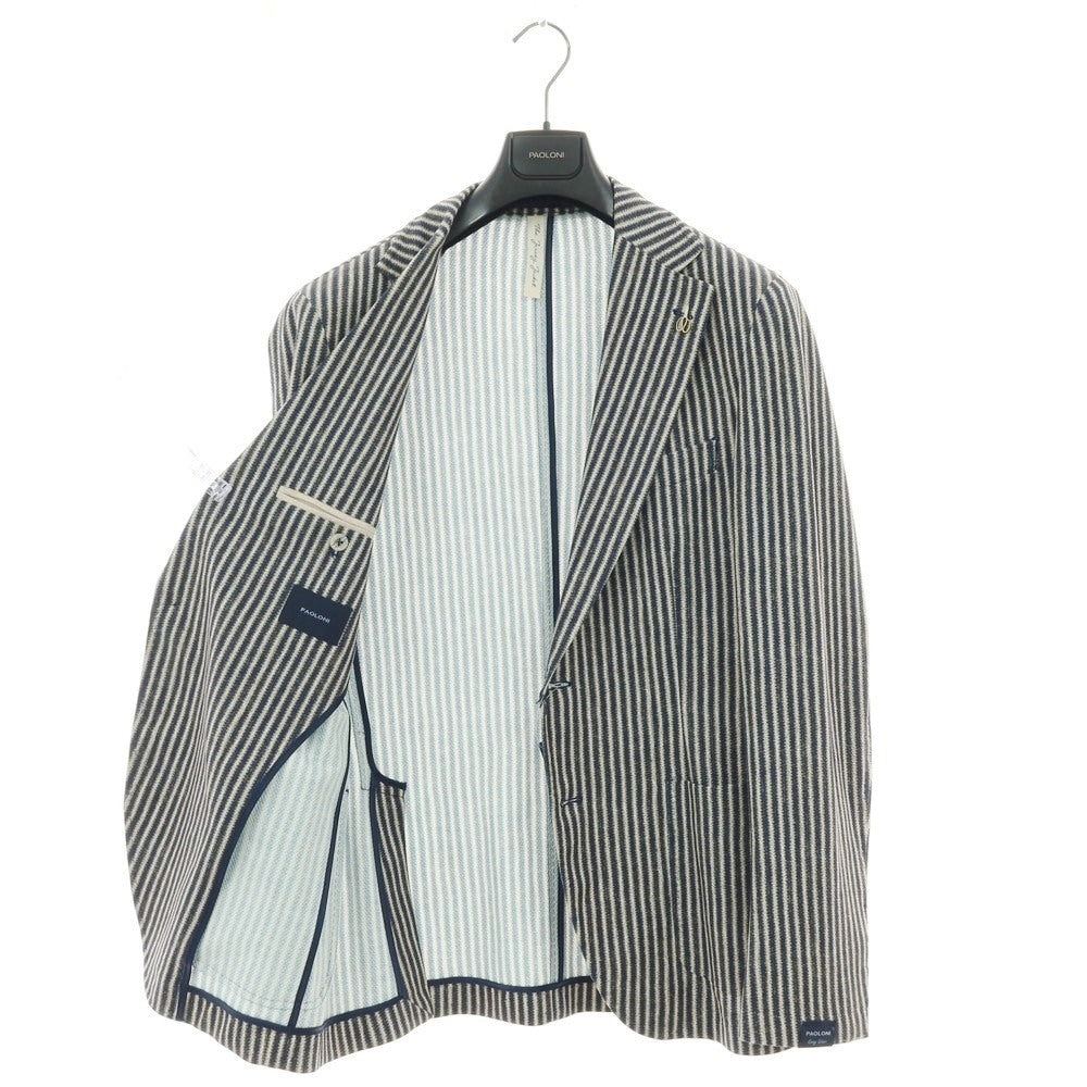 【新品】パオローニ PAOLONI コットン ジャージー ストライプ プリント 2B カジュアルジャケット ネイビー系【サイズ52】【 状態ランクN 】【 メンズ 】