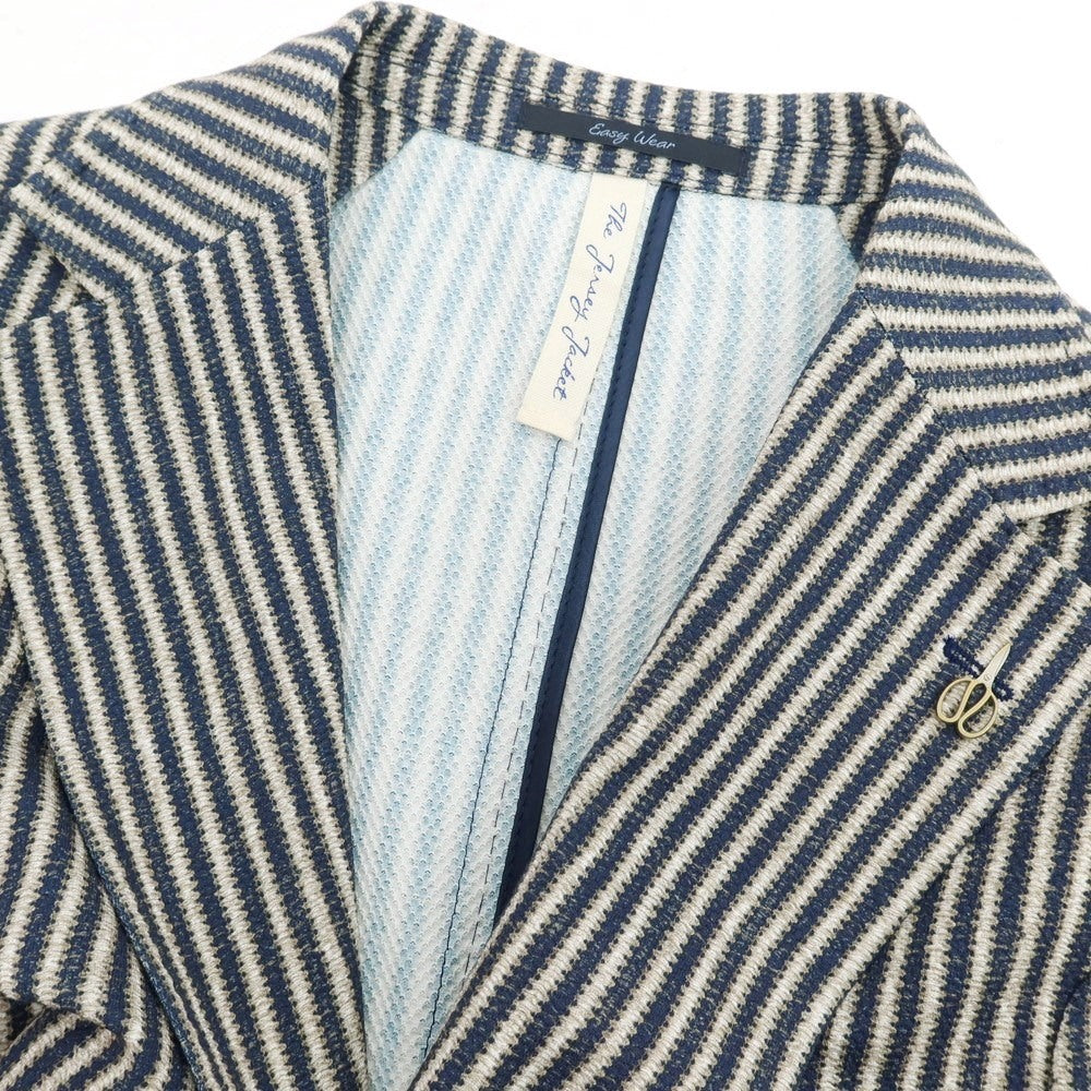 【新品】パオローニ PAOLONI コットン ジャージー ストライプ プリント 2B カジュアルジャケット ネイビー系【サイズ52】【 状態ランクN 】【 メンズ 】