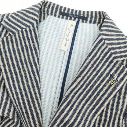【新品】パオローニ PAOLONI コットン ジャージー ストライプ プリント 2B カジュアルジャケット ネイビー系【サイズ52】【 状態ランクN 】【 メンズ 】