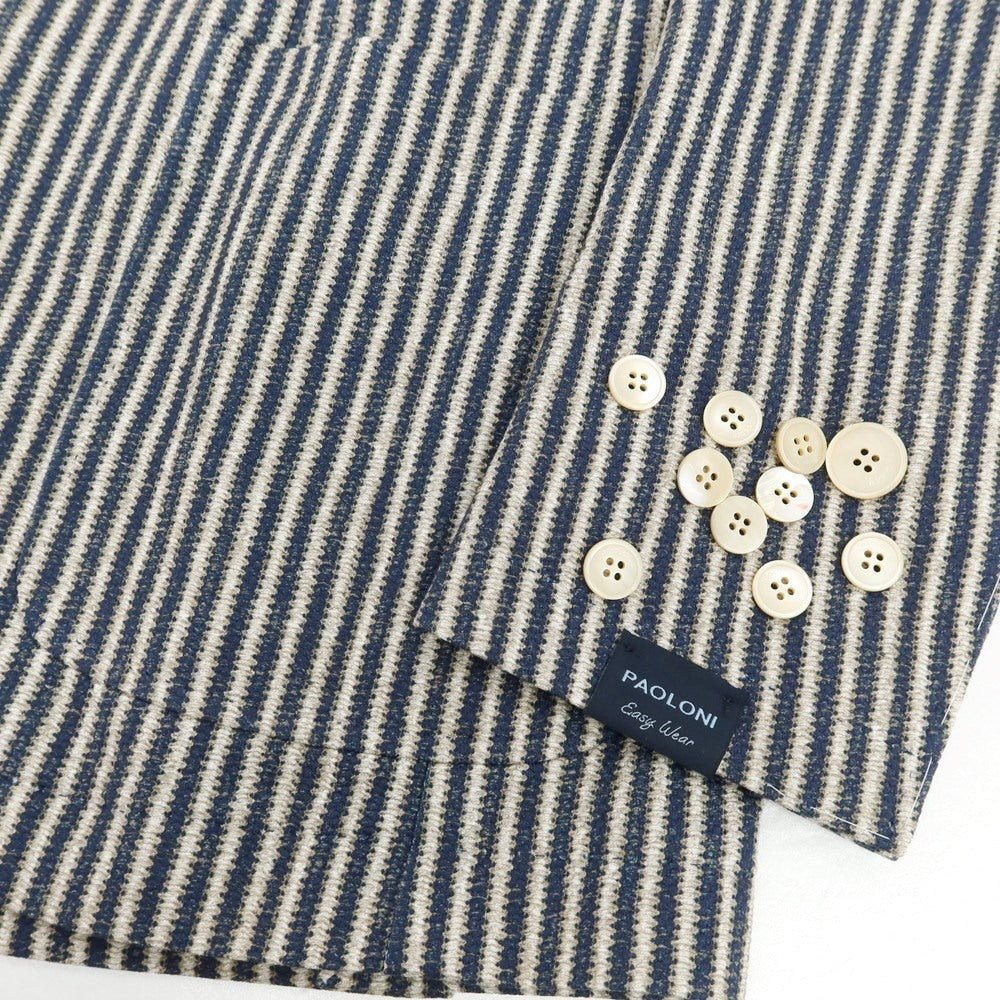 【新品】パオローニ PAOLONI コットン ジャージー ストライプ プリント 2B カジュアルジャケット ネイビー系【サイズ52】【 状態ランクN 】【 メンズ 】