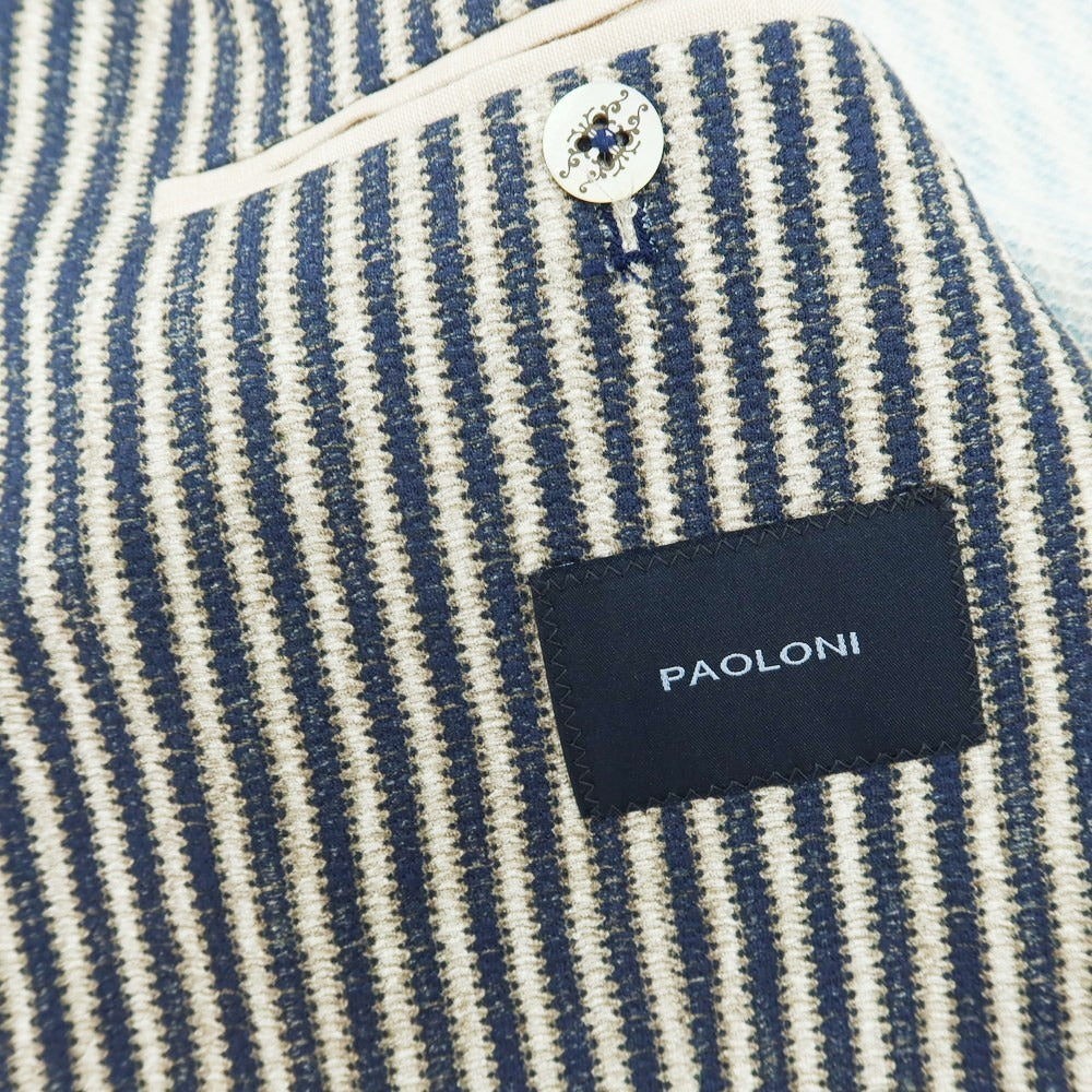 【新品】パオローニ PAOLONI コットン ジャージー ストライプ プリント 2B カジュアルジャケット ネイビー系【サイズ52】【 状態ランクN 】【 メンズ 】