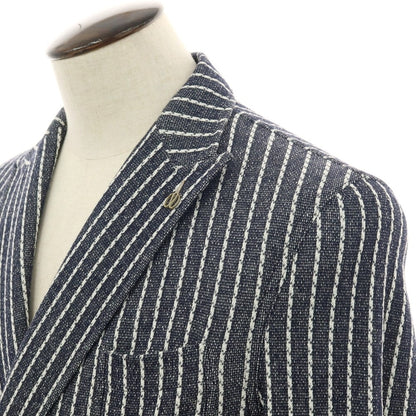 【新品】パオローニ PAOLONI コットンポリエステル ジャージー ストライプ ダブル4B カジュアルジャケット ダークネイビーxホワイト【サイズ50】【 状態ランクN 】【 メンズ 】