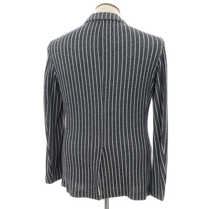 【新品】パオローニ PAOLONI コットンポリエステル ジャージー ストライプ ダブル4B カジュアルジャケット ダークネイビーxホワイト【サイズ50】【 状態ランクN 】【 メンズ 】