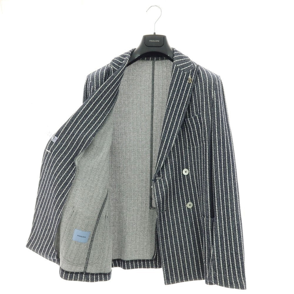 【新品】パオローニ PAOLONI コットンポリエステル ジャージー ストライプ ダブル4B カジュアルジャケット ダークネイビーxホワイト【サイズ50】【 状態ランクN 】【 メンズ 】
