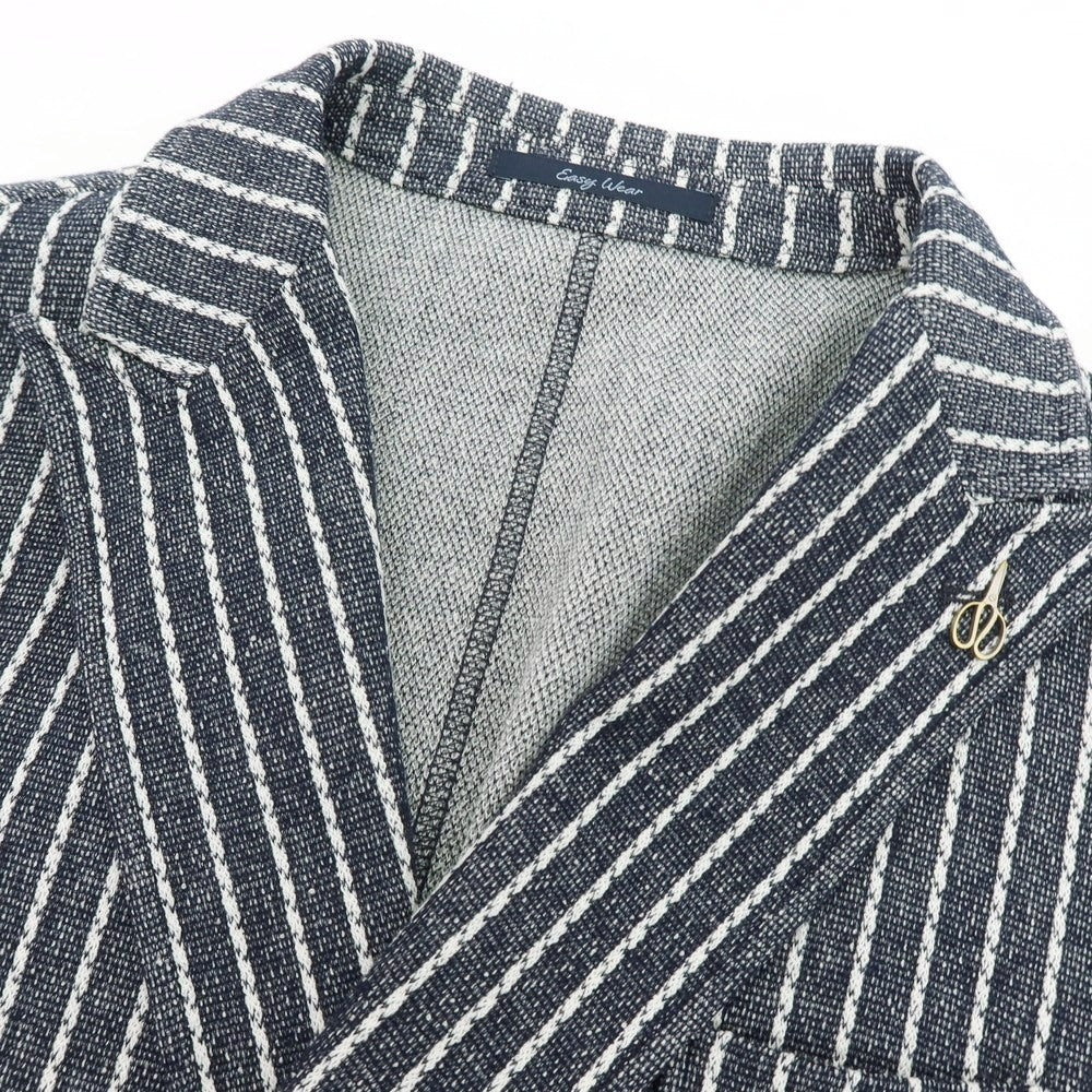 【新品】パオローニ PAOLONI コットンポリエステル ジャージー ストライプ ダブル4B カジュアルジャケット ダークネイビーxホワイト【サイズ50】【 状態ランクN 】【 メンズ 】