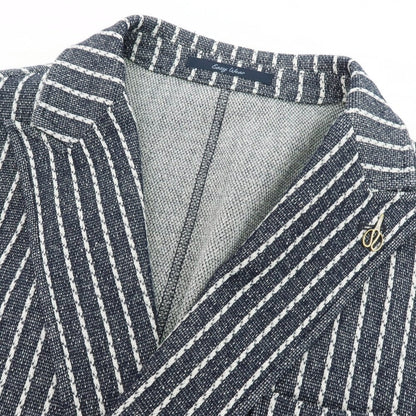 【新品】パオローニ PAOLONI コットンポリエステル ジャージー ストライプ ダブル4B カジュアルジャケット ダークネイビーxホワイト【サイズ50】【 状態ランクN 】【 メンズ 】