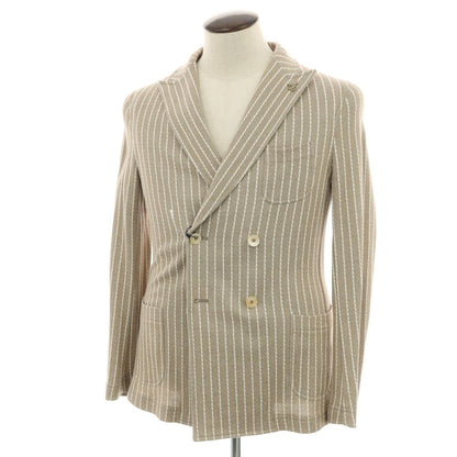 【新品】パオローニ PAOLONI コットンナイロン ジャージー ストライプ ダブル4B カジュアルジャケット ベージュxホワイト【サイズ50】【 状態ランクN 】【 メンズ 】