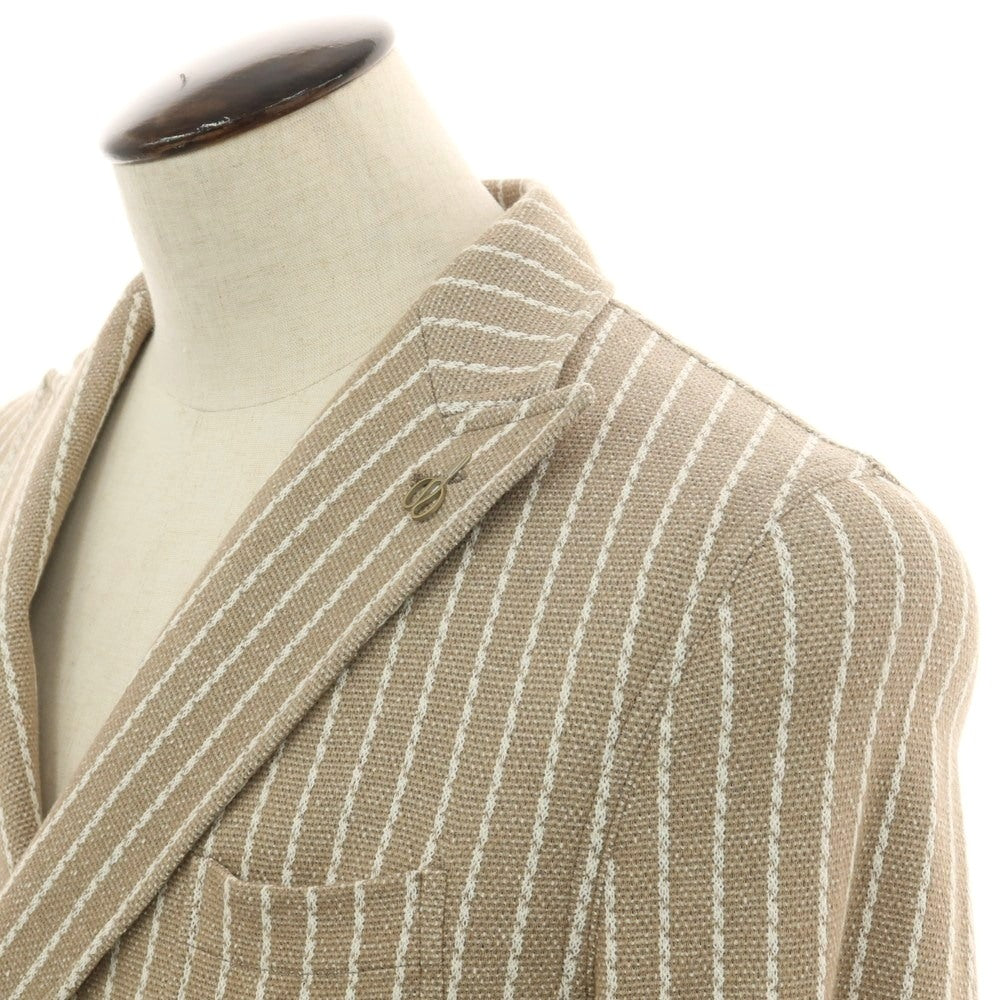 【新品】パオローニ PAOLONI コットンナイロン ジャージー ストライプ ダブル4B カジュアルジャケット ベージュxホワイト【サイズ50】【 状態ランクN 】【 メンズ 】