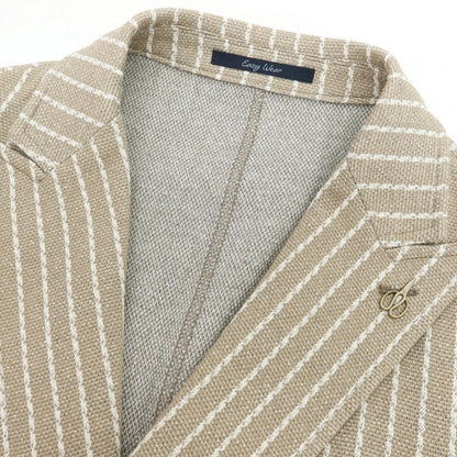 【新品】パオローニ PAOLONI コットンナイロン ジャージー ストライプ ダブル4B カジュアルジャケット ベージュxホワイト【サイズ50】【 状態ランクN 】【 メンズ 】