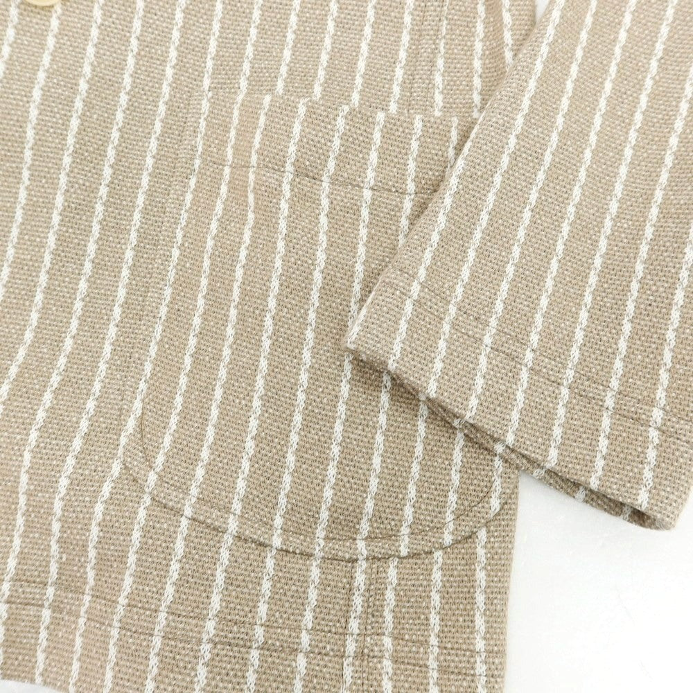 【新品】パオローニ PAOLONI コットンナイロン ジャージー ストライプ ダブル4B カジュアルジャケット ベージュxホワイト【サイズ50】【 状態ランクN 】【 メンズ 】