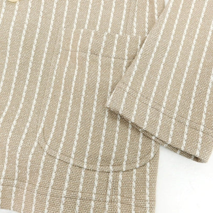 【新品】パオローニ PAOLONI コットンナイロン ジャージー ストライプ ダブル4B カジュアルジャケット ベージュxホワイト【サイズ50】【 状態ランクN 】【 メンズ 】