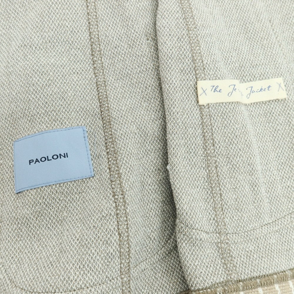 【新品】パオローニ PAOLONI コットンナイロン ジャージー ストライプ ダブル4B カジュアルジャケット ベージュxホワイト【サイズ50】【 状態ランクN 】【 メンズ 】