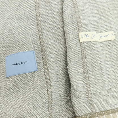 【新品】パオローニ PAOLONI コットンナイロン ジャージー ストライプ ダブル4B カジュアルジャケット ベージュxホワイト【サイズ50】【 状態ランクN 】【 メンズ 】