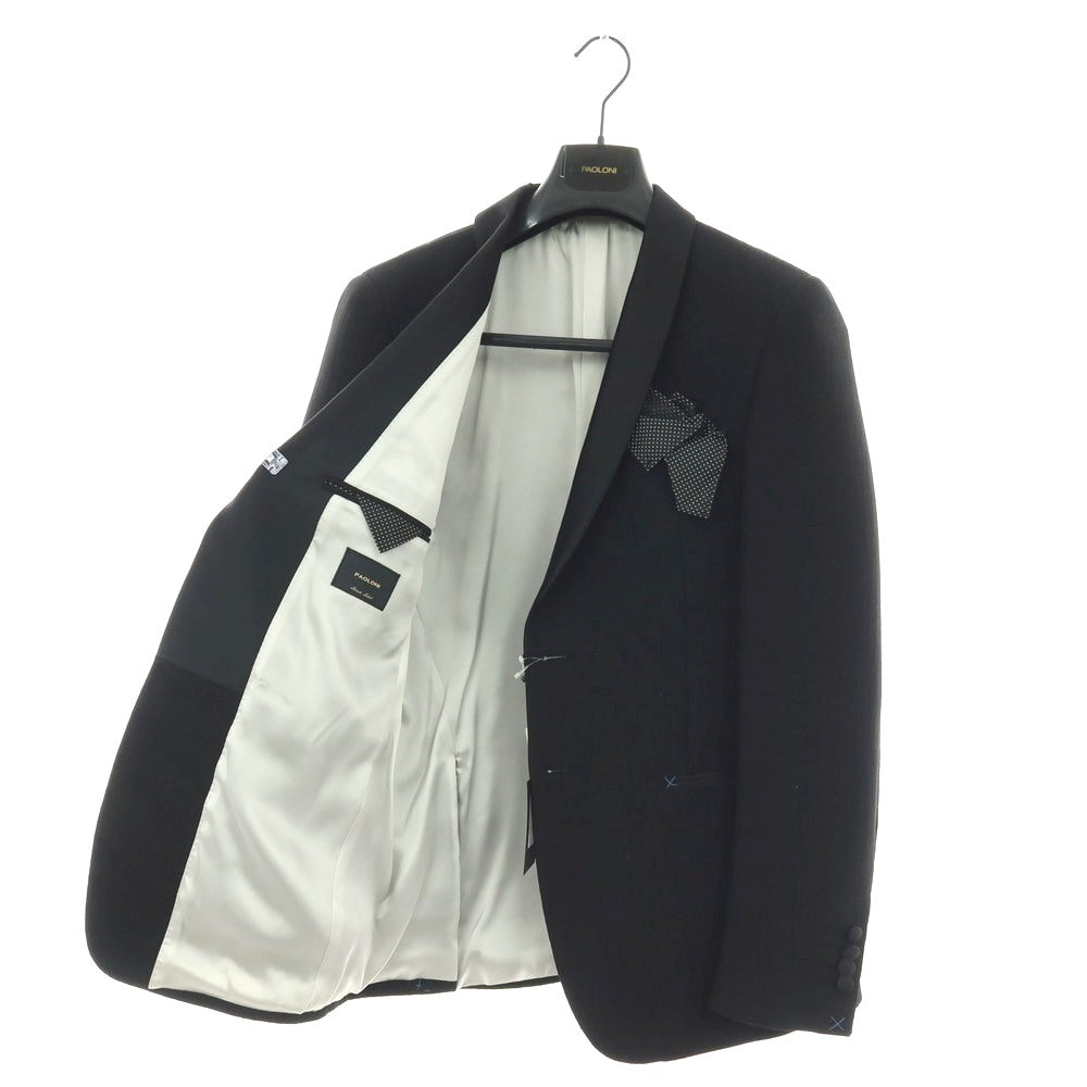 【新品】パオローニ PAOLONI Black Label コットンナイロン ショールカラー 2B タキシードジャケット ブラック【サイズ50】【 状態ランクN 】【 メンズ 】[EPD]