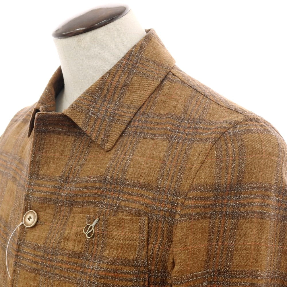 【新品】パオローニ PAOLONI リネンコットン チェック カバーオール ブラウン【 50 】【 状態ランクN 】【 メンズ 】