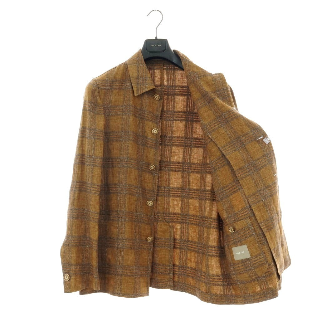 【新品】パオローニ PAOLONI リネンコットン チェック カバーオール ブラウン【 50 】【 状態ランクN 】【 メンズ 】