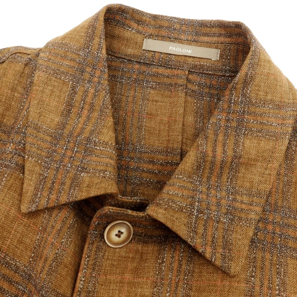 【新品】パオローニ PAOLONI リネンコットン チェック カバーオール ブラウン【 50 】【 状態ランクN 】【 メンズ 】