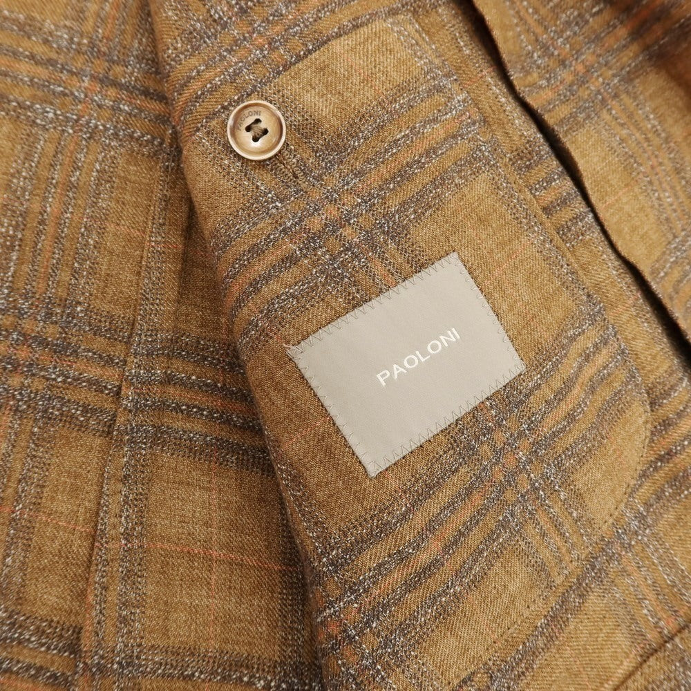 【新品】パオローニ PAOLONI リネンコットン チェック カバーオール ブラウン【 50 】【 状態ランクN 】【 メンズ 】