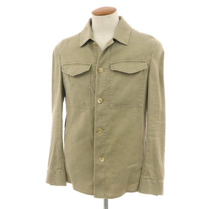 【新品アウトレット】パオローニ PAOLONI ストレッチ リネンコットン カジュアルシャツ カーキ【 48 】【 状態ランクN- 】【 メンズ 】