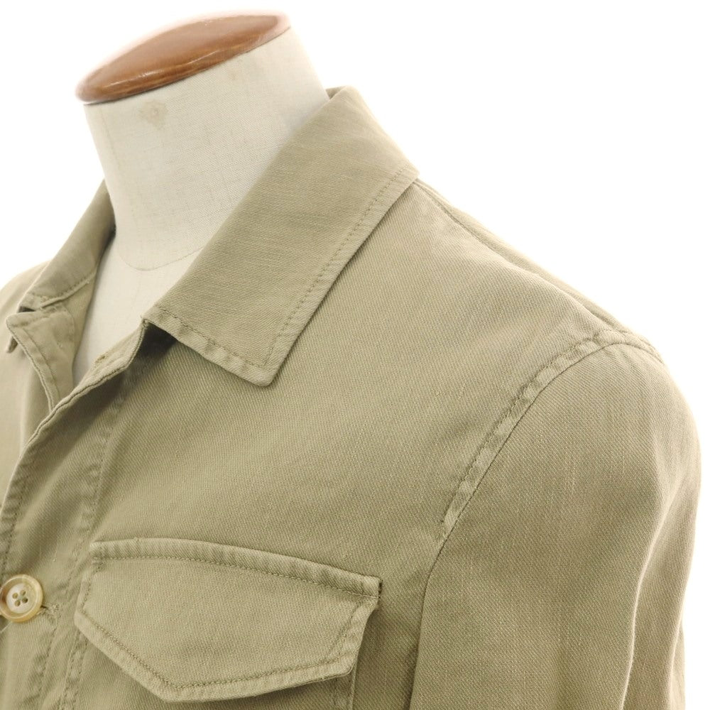 【新品アウトレット】パオローニ PAOLONI ストレッチ リネンコットン カジュアルシャツ カーキ【 48 】【 状態ランクN- 】【 メンズ 】
