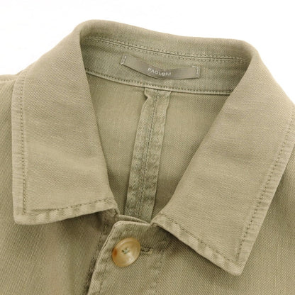 【新品アウトレット】パオローニ PAOLONI ストレッチ リネンコットン カジュアルシャツ カーキ【 48 】【 状態ランクN- 】【 メンズ 】