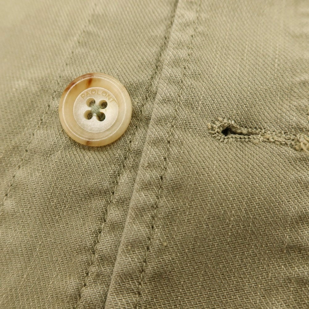 【新品アウトレット】パオローニ PAOLONI ストレッチ リネンコットン カジュアルシャツ カーキ【 48 】【 状態ランクN- 】【 メンズ 】