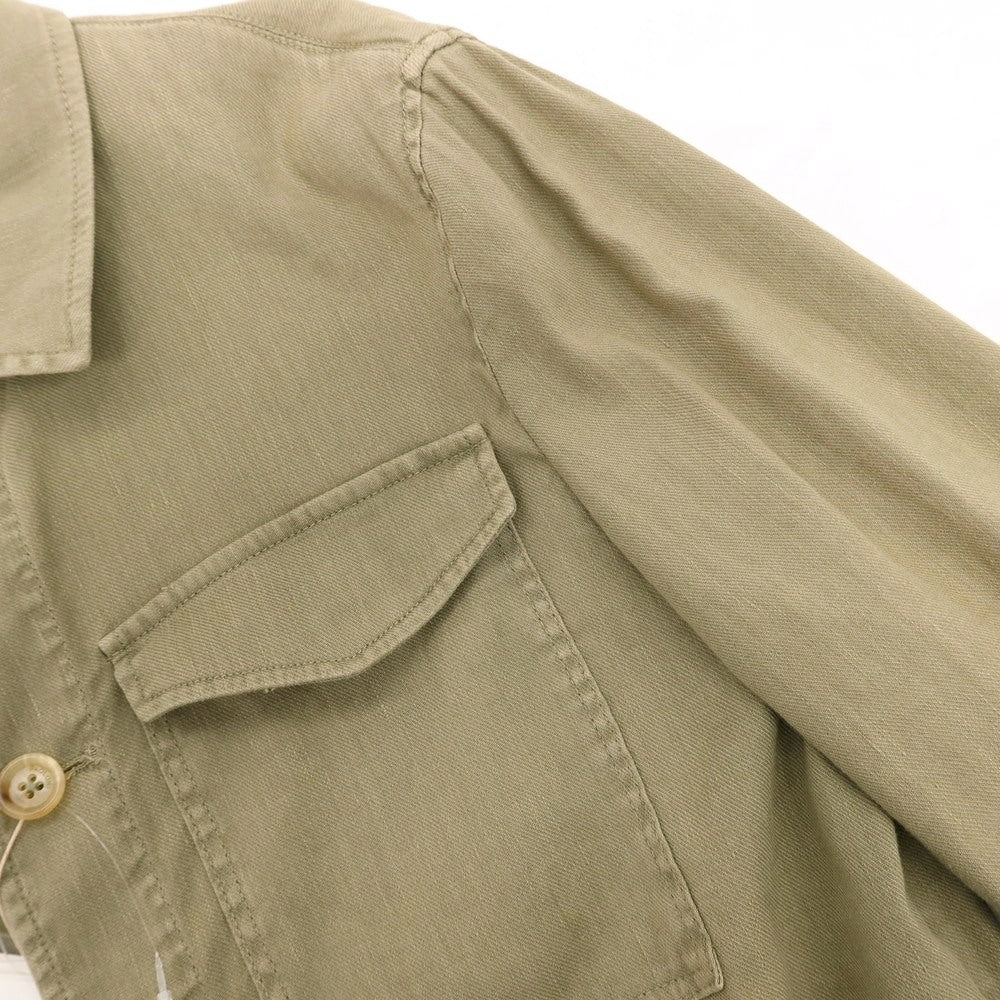 【新品アウトレット】パオローニ PAOLONI ストレッチ リネンコットン カジュアルシャツ カーキ【 48 】【 状態ランクN- 】【 メンズ 】