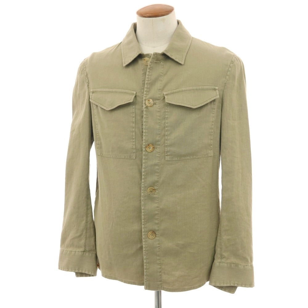 【新品アウトレット】パオローニ PAOLONI ストレッチ リネンコットン カジュアルシャツ カーキ【サイズ48】【 状態ランクN- 】【 メンズ 】