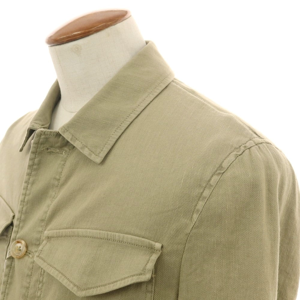 【新品アウトレット】パオローニ PAOLONI ストレッチ リネンコットン カジュアルシャツ カーキ【サイズ48】【 状態ランクN- 】【 メンズ 】