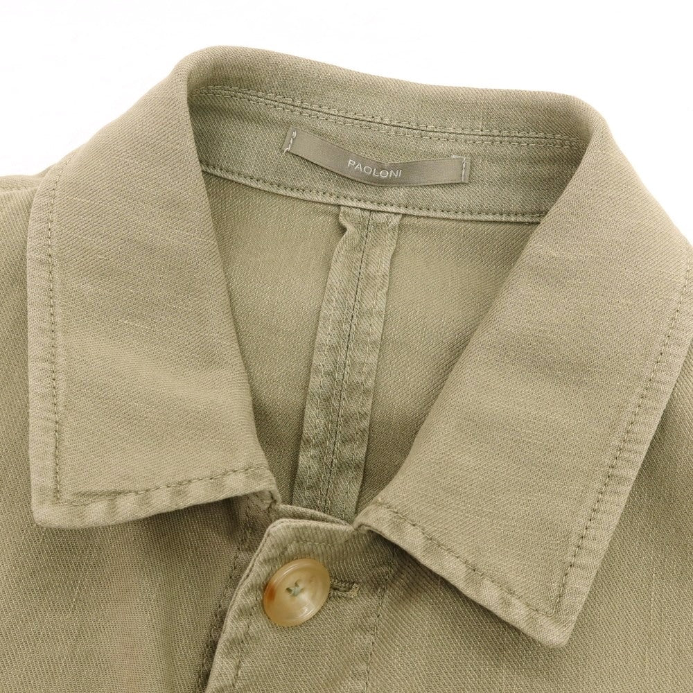 【新品アウトレット】パオローニ PAOLONI ストレッチ リネンコットン カジュアルシャツ カーキ【サイズ48】【 状態ランクN- 】【 メンズ 】