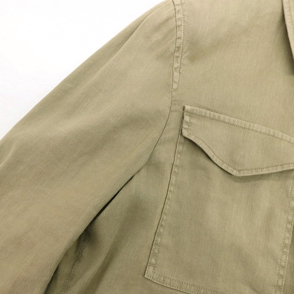 【新品アウトレット】パオローニ PAOLONI ストレッチ リネンコットン カジュアルシャツ カーキ【 50 】【 状態ランクN- 】【 メンズ 】