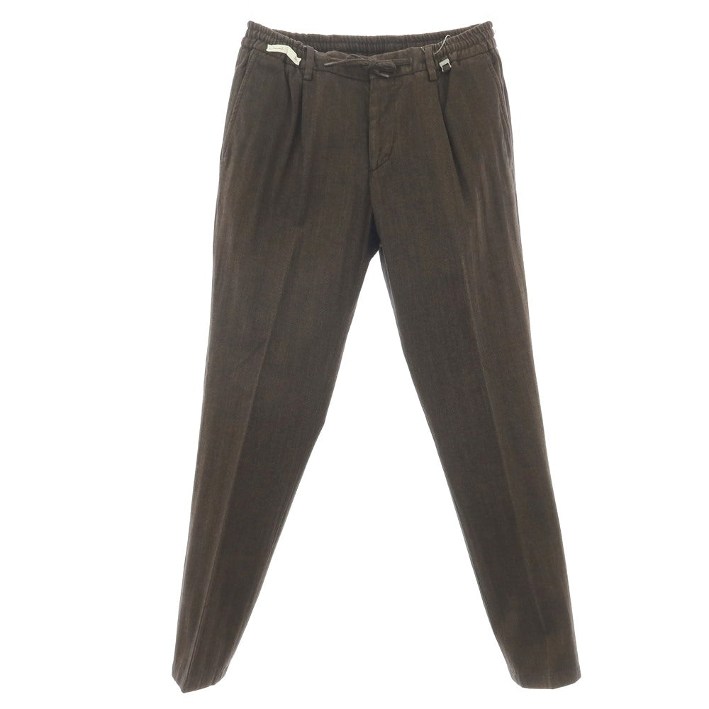 【新品】パオローニ PAOLONI ストレッチ コットン ヘリンボーンストライプ イージースラックスパンツ ブラウンxブラック【サイズ50】【 状態ランクN 】【 メンズ 】