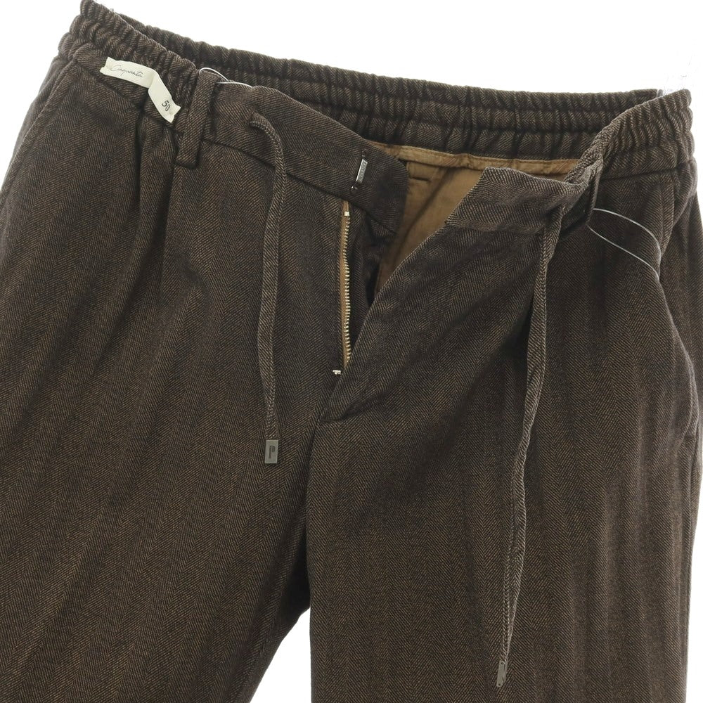 【新品】パオローニ PAOLONI ストレッチ コットン ヘリンボーンストライプ イージースラックスパンツ ブラウンxブラック【サイズ50】【 状態ランクN 】【 メンズ 】