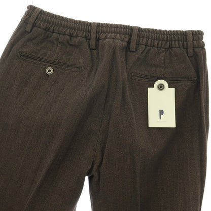 【新品】パオローニ PAOLONI ストレッチ コットン ヘリンボーンストライプ イージースラックスパンツ ブラウンxブラック【サイズ50】【 状態ランクN 】【 メンズ 】