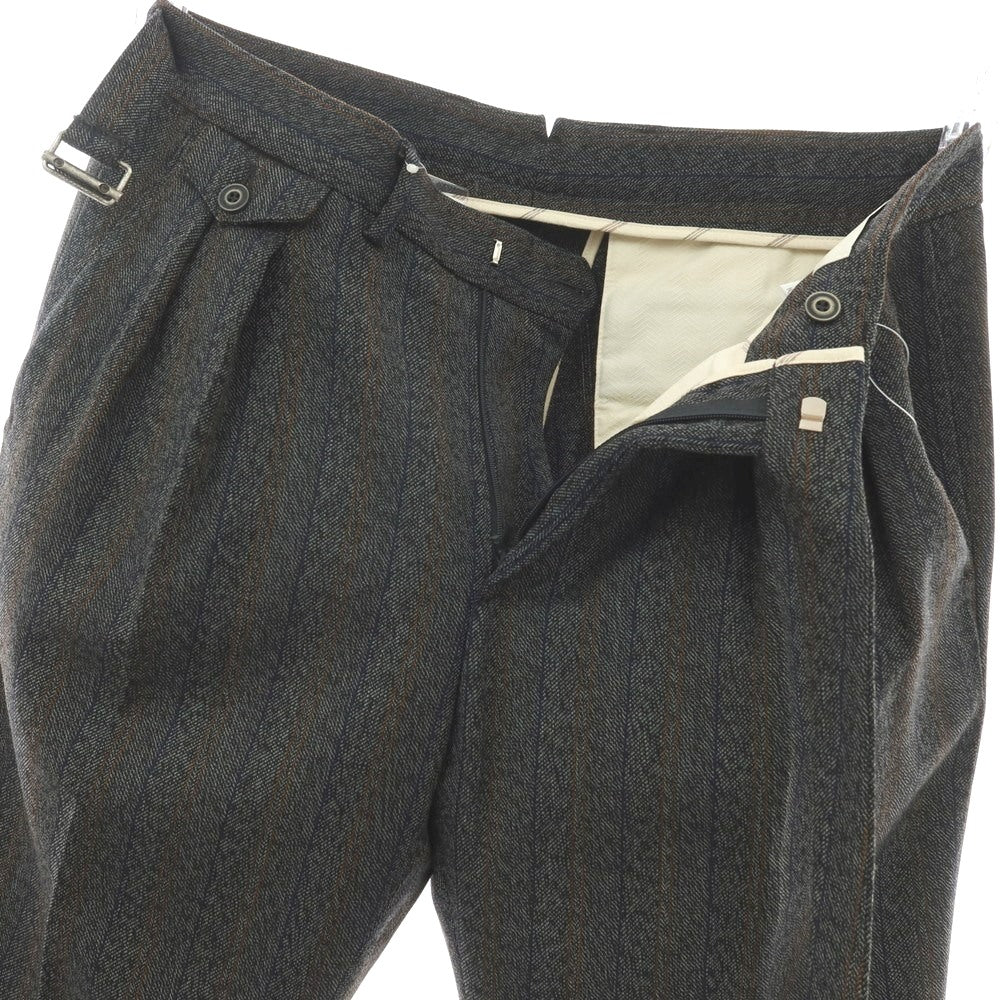 【新品】パオローニ PAOLONI ウール ストライプ カジュアルスラックスパンツ グレーxブラック【サイズ50】【 状態ランクN 】【 メンズ 】