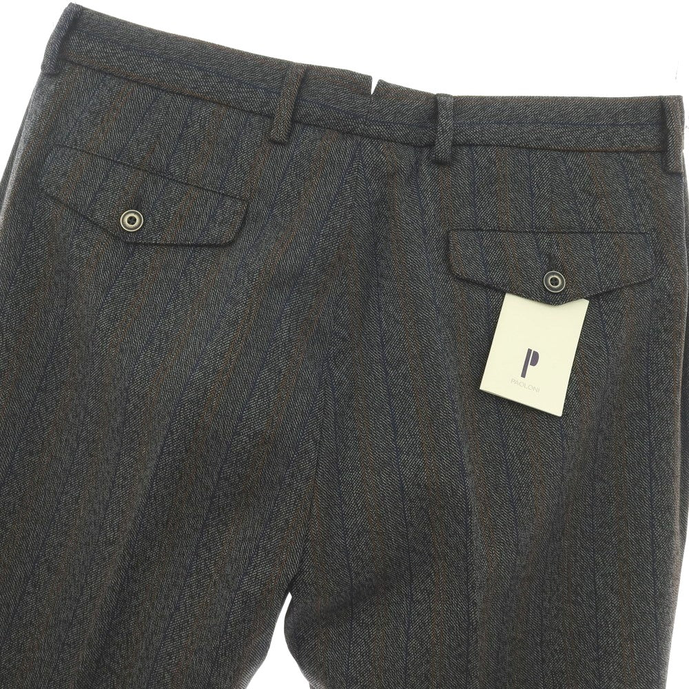 【新品】パオローニ PAOLONI ウール ストライプ カジュアルスラックスパンツ グレーxブラック【サイズ50】【 状態ランクN 】【 メンズ 】