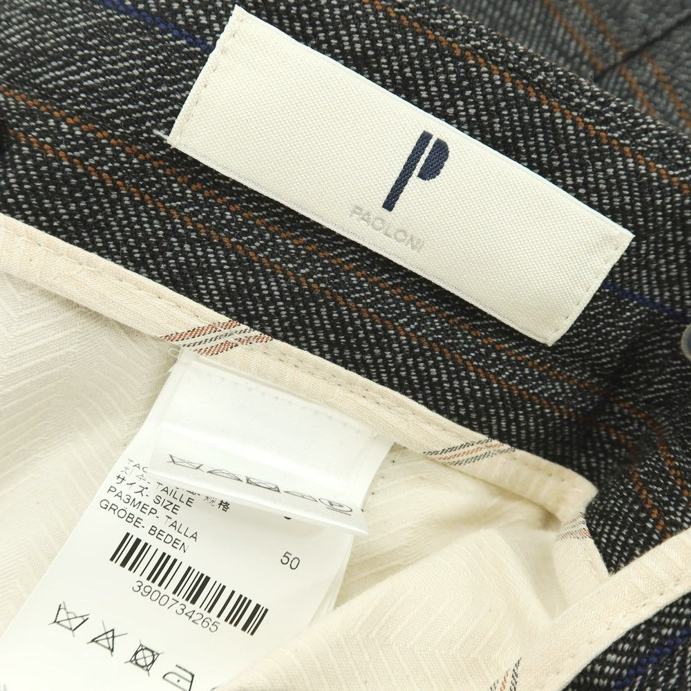 【新品】パオローニ PAOLONI ウール ストライプ カジュアルスラックスパンツ グレーxブラック【サイズ50】【 状態ランクN 】【 メンズ 】