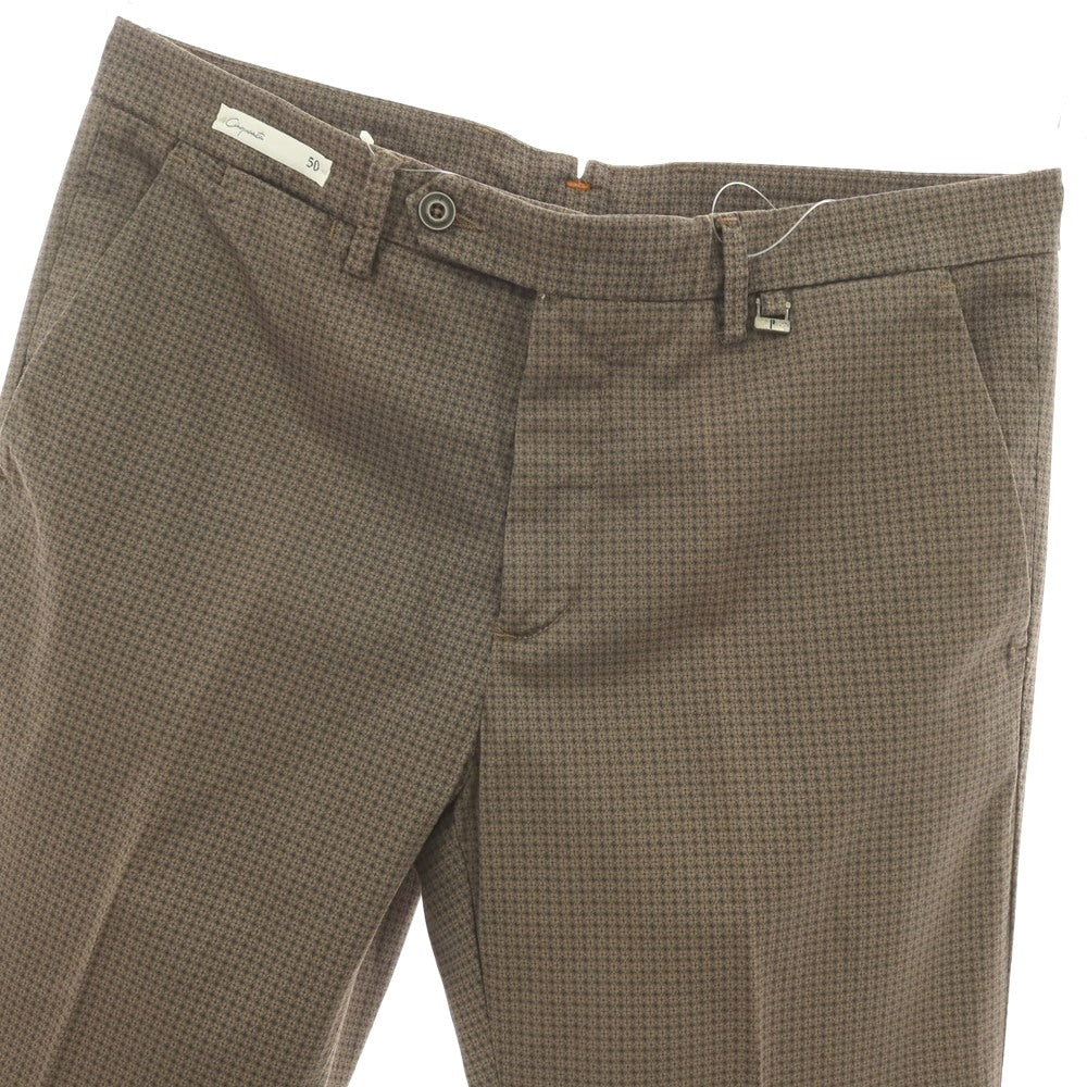 【新品アウトレット】パオローニ PAOLONI ストレッチ コットン 総柄 プリント カジュアルスラックスパンツ ブラウンxネイビー【サイズ50】【 状態ランクN- 】【 メンズ 】