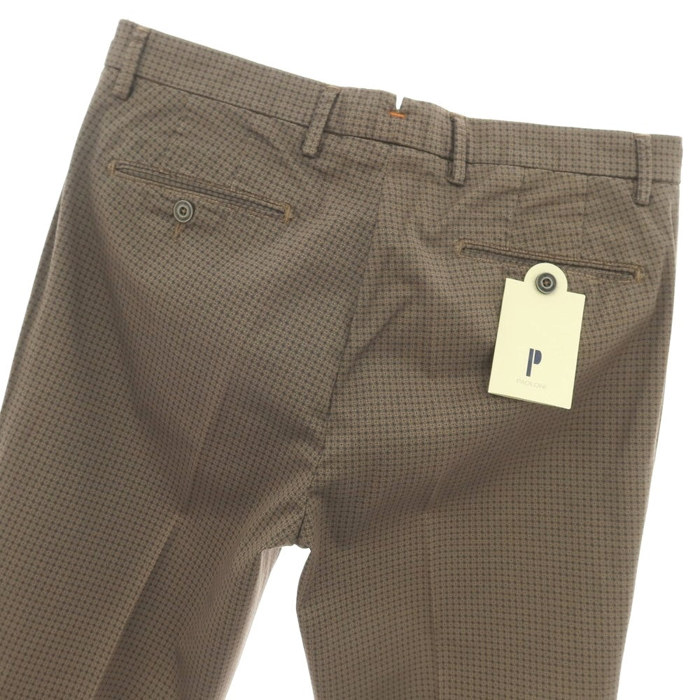 【新品アウトレット】パオローニ PAOLONI ストレッチ コットン 総柄 プリント カジュアルスラックスパンツ ブラウンxネイビー【サイズ50】【 状態ランクN- 】【 メンズ 】