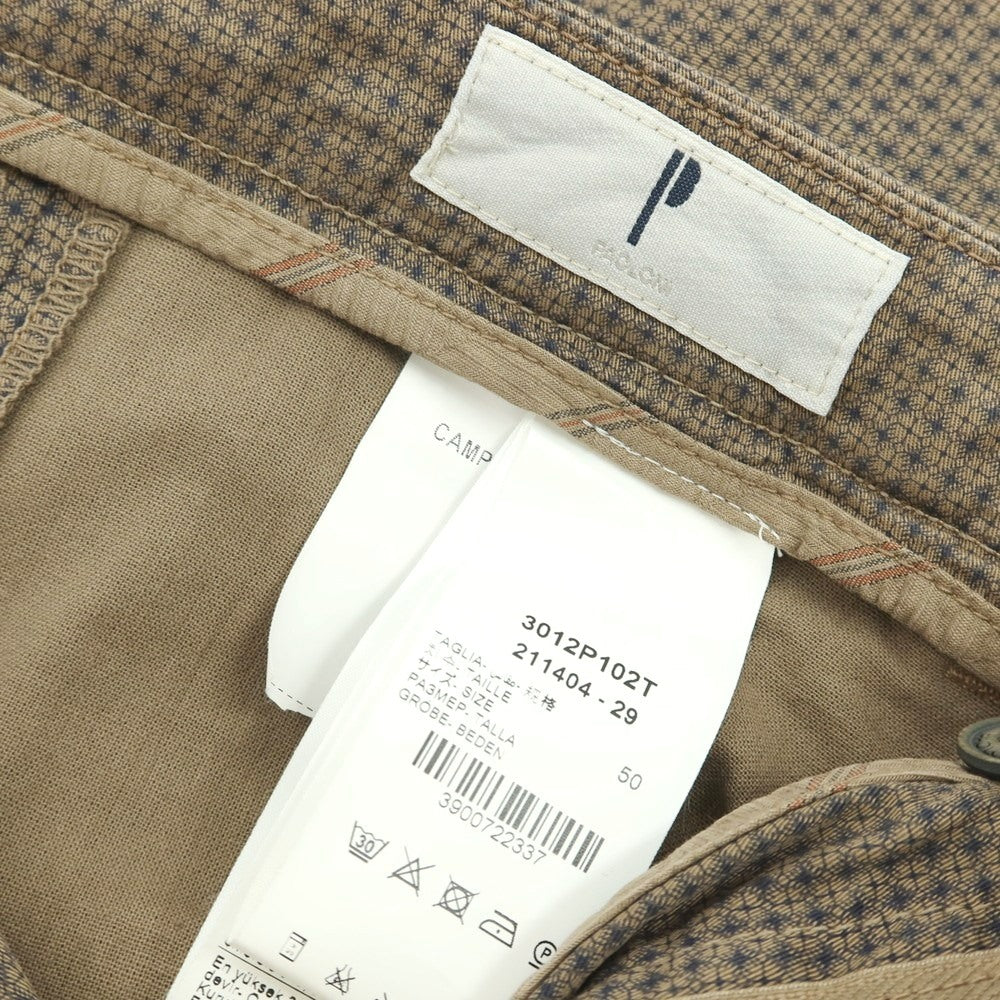 【新品アウトレット】パオローニ PAOLONI ストレッチ コットン 総柄 プリント カジュアルスラックスパンツ ブラウンxネイビー【サイズ50】【 状態ランクN- 】【 メンズ 】