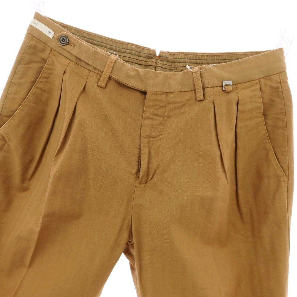 【新品アウトレット】パオローニ PAOLONI ストレッチ コットン ヘリンボーンストライプ カジュアルスラックスパンツ キャメル【サイズ50】【 状態ランクN- 】【 メンズ 】