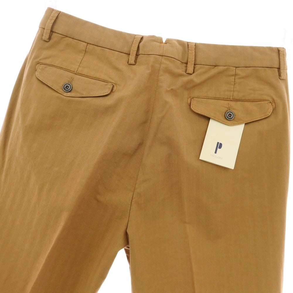 【新品アウトレット】パオローニ PAOLONI ストレッチ コットン ヘリンボーンストライプ カジュアルスラックスパンツ キャメル【サイズ50】【 状態ランクN- 】【 メンズ 】